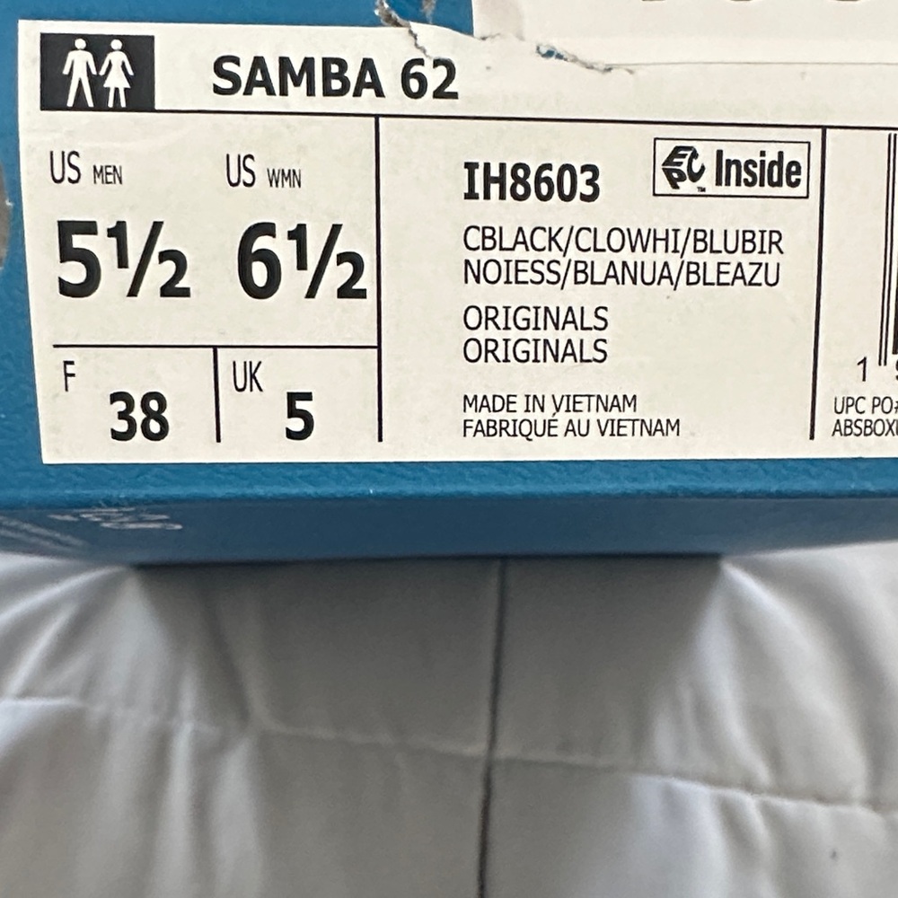 adidas Samba Women Sneakers Black White with Blue Lining - Picture 8 of 9